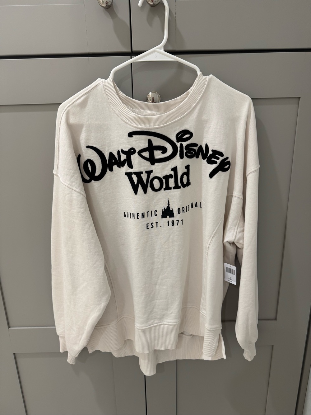 Disney Cream Crewneck Sweatshirt with Black Walt Disney World Script